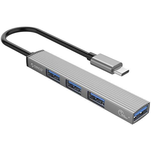 Hub USB-C Orico AH-A13, 1 x USB-A 3.0 - 3 x USB-A, Gri