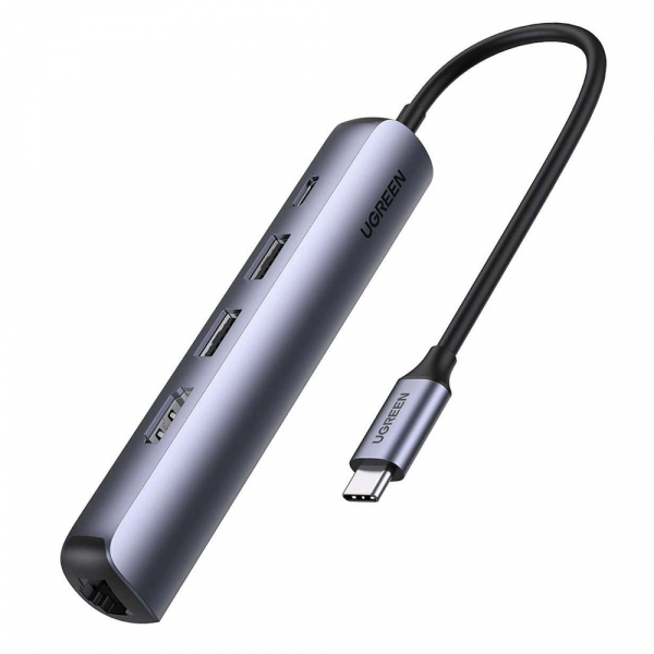Hub USB-C UGREEN CM418 (10919), 2 x USB-A 3.0 - 1 x USB-C - 1 x HDMI - 1 x RJ45, Gri