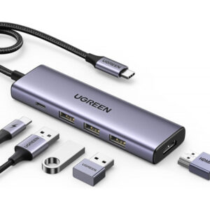 Hub USB-C UGREEN CM511, 3 x USB-A 3.0 - 1 x USB-C - 1 x HDMI, Gri
