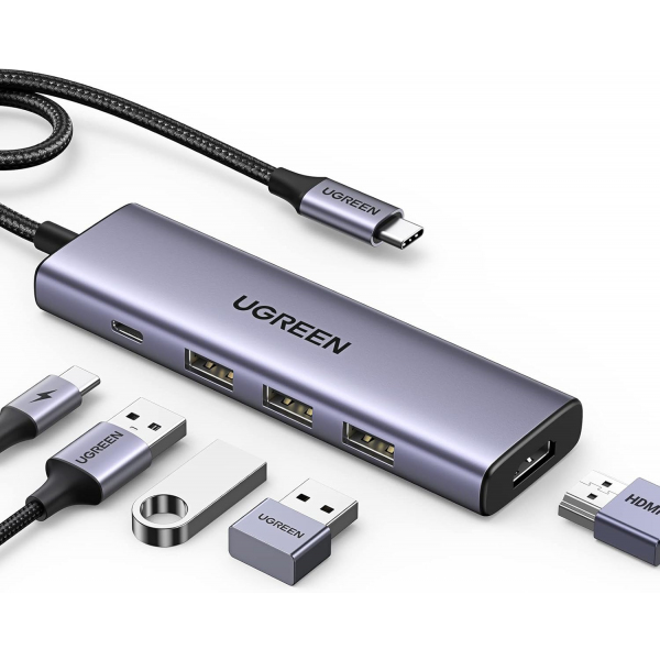 Hub USB-C UGREEN CM511, 3 x USB-A 3.0 - 1 x USB-C - 1 x HDMI, Gri