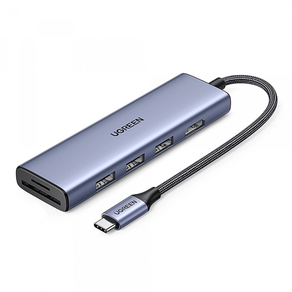 Hub USB-C UGREEN CM511 (20956A), 3 x USB-A 3.0 - 1 x HDMI - 1 x SD - 1 x microSD, Gri