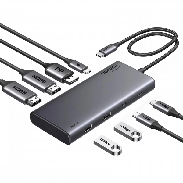 Hub USB-C UGREEN Revodok 308 CM639, 2 x USB-A 3.2 - 3 x USB-C - 1 x Display Port - 2 x HDMI, Gri