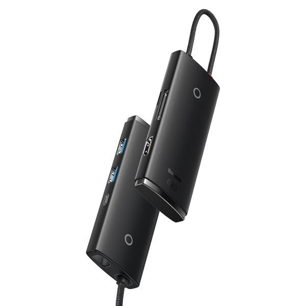 Hub USB-C Baseus Lite, 2 x USB-A 3.0 - 1 x USB-C - 1 x HDMI - 1 x SD - 1 x microSD, Negru WKQX050101