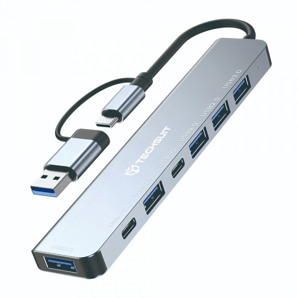 Hub USB / USB-C Techsuit H6 DataBridge, 7in1, Gri