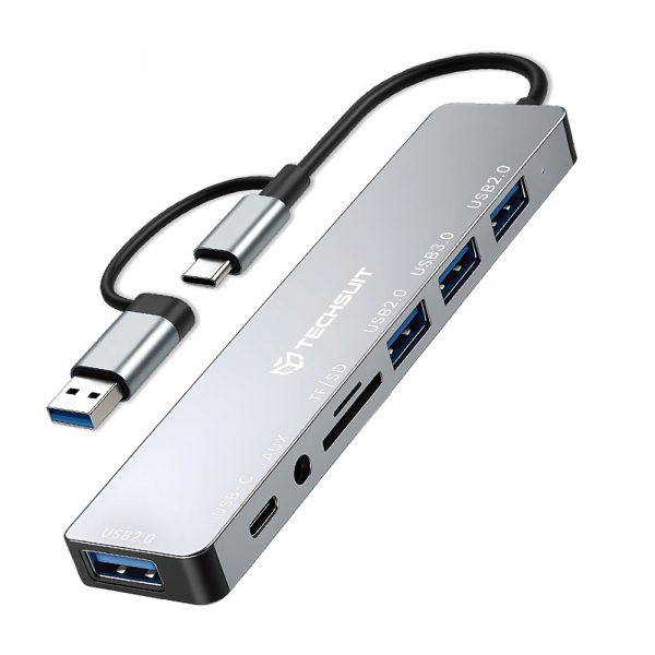 Hub USB / USB-C Techsuit H9 DataBridge, 8in1, Gri