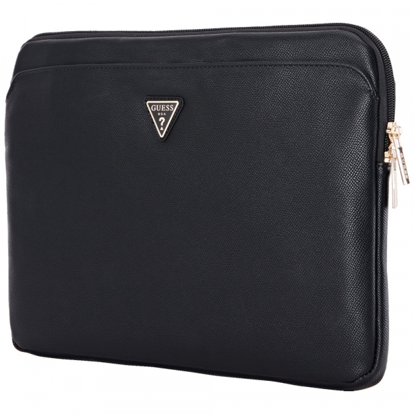 Husa Guess Grained Triangle Logo pentru Laptop 14inch, Neagra