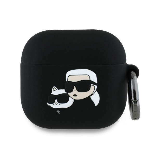 Husa Karl Lagerfeld 3D Karl & Choupette\'s Heads pentru Apple AirPods 4, Neagra