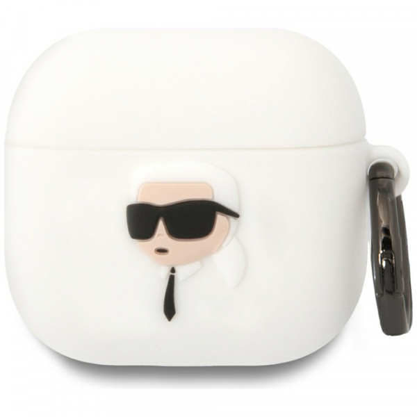 Husa Karl Lagerfeld 3D NFT Karl\'s Head pentru Apple AirPods 4, Alba