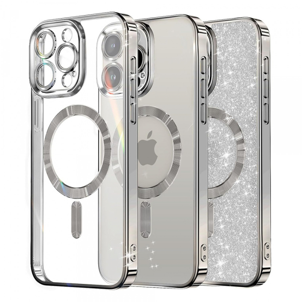 Husa MagSafe pentru Apple iPhone 14 Pro, Techsuit, Luxury Glitter, Argintie