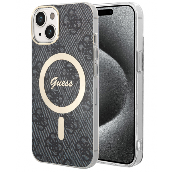 Husa MagSafe pentru Apple iPhone 15, Guess, 4G IML, Neagra