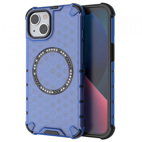 Husa MagSafe pentru Apple iPhone 13, Techsuit, HoneyComb Shield, Albastra