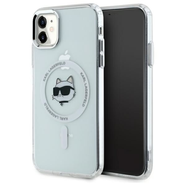 Husa MagSafe pentru Apple iPhone 11, Karl Lagerfeld, IML Metal Choupette\'s Head, Alba