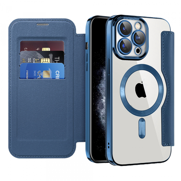 Husa MagSafe pentru Apple iPhone 11 Pro Max, Techsuit, SmartMag Book, Albastra