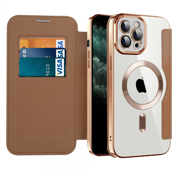 Husa MagSafe pentru Apple iPhone 11 Pro Max, Techsuit, SmartMag Book, Maro