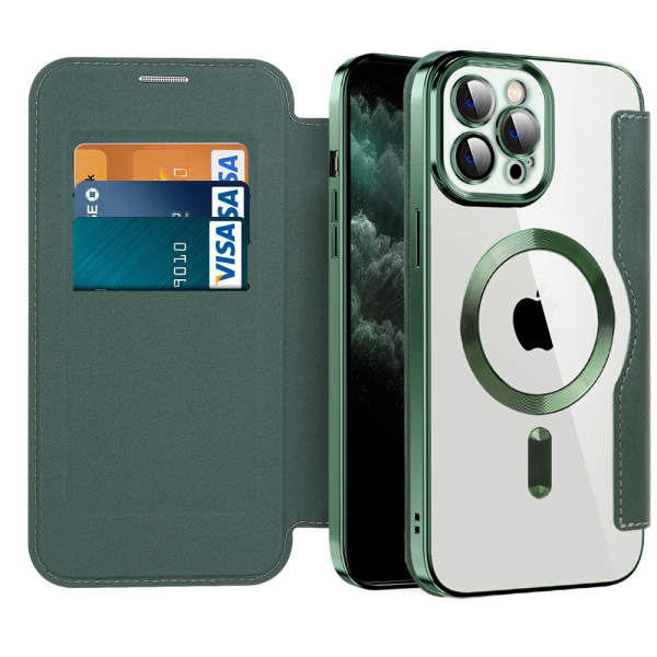 Husa MagSafe pentru Apple iPhone 11 Pro Max, Techsuit, SmartMag Book, Verde