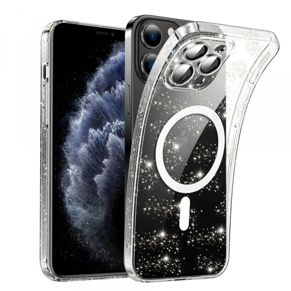Husa MagSafe pentru Apple iPhone 11 Pro Max, Techsuit, SparkleSkin, Transparenta