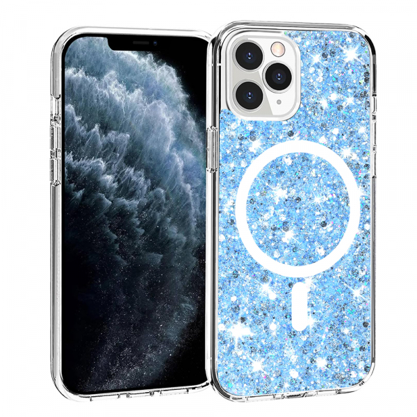Husa MagSafe pentru Apple iPhone 11 Pro Max, Techsuit, Sparkly Glitter, Bleu