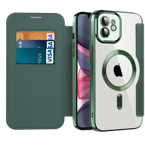 Husa MagSafe pentru Apple iPhone 11, Techsuit, SmartMag Book, Verde