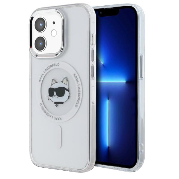 Husa MagSafe pentru Apple iPhone 12 / 12 Pro, Karl Lagerfeld, IML Metal Choupette\'s Head, Alba