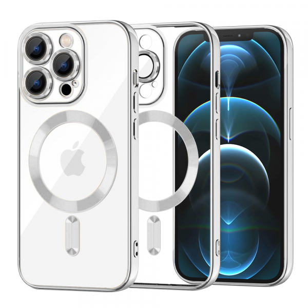 Husa MagSafe pentru Apple iPhone 12 Pro Max, Techsuit, Luxury Crystal, Argintie