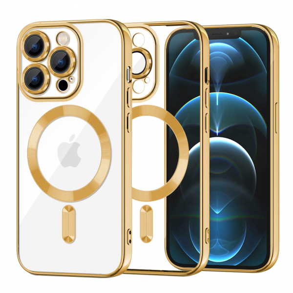 Husa MagSafe pentru Apple iPhone 12 Pro Max, Techsuit, Luxury Crystal, Aurie