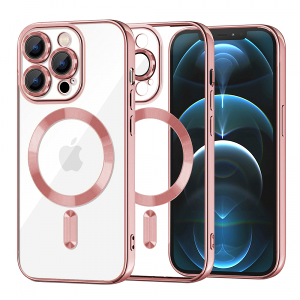 Husa MagSafe pentru Apple iPhone 12 Pro Max, Techsuit, Luxury Crystal, Roz