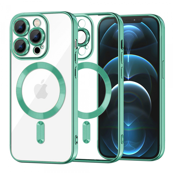 Husa MagSafe pentru Apple iPhone 12 Pro Max, Techsuit, Luxury Crystal, Verde Deschis