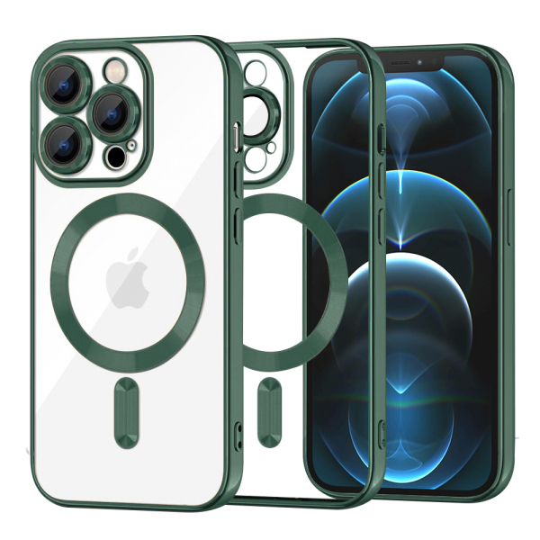 Husa MagSafe pentru Apple iPhone 12 Pro Max, Techsuit, Luxury Crystal, Verde Inchis