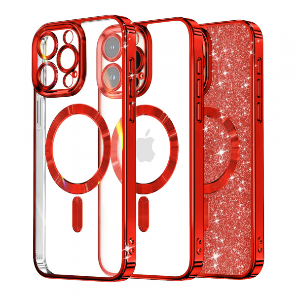 Husa MagSafe pentru Apple iPhone 12 Pro Max, Techsuit, Luxury Glitter, Rosie