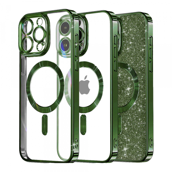 Husa MagSafe pentru Apple iPhone 12 Pro Max, Techsuit, Luxury Glitter, Verde Inchis