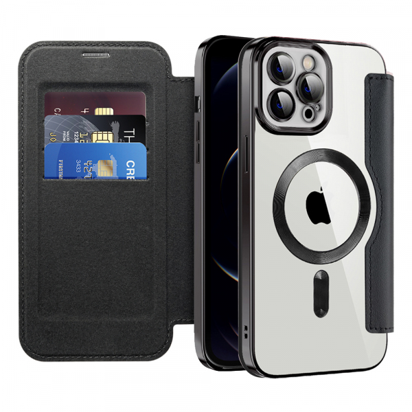 Husa MagSafe pentru Apple iPhone 12 Pro Max, Techsuit, SmartMag Book, Neagra