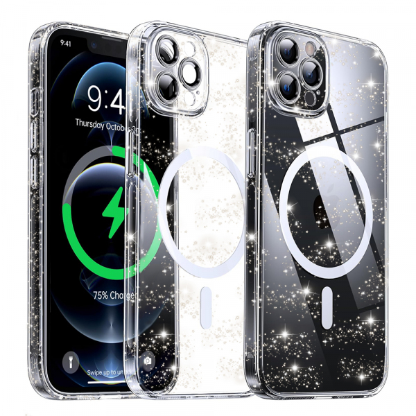 Husa MagSafe pentru Apple iPhone 12 Pro Max, Techsuit, SparkleSkin, Transparenta