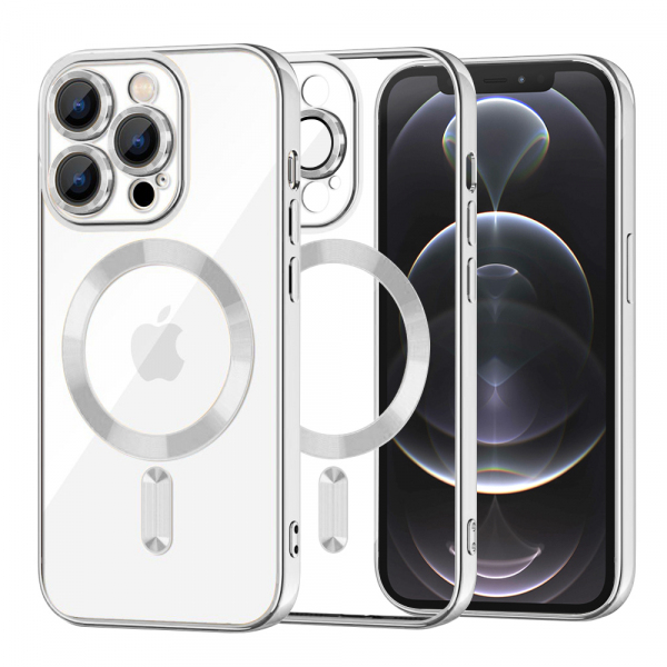 Husa MagSafe pentru Apple iPhone 12 Pro, Techsuit, Luxury Crystal, Argintie
