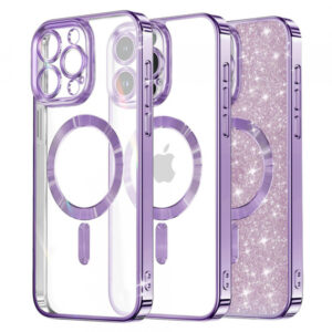 Husa MagSafe pentru Apple iPhone 12 Pro, Techsuit, Luxury Glitter, Mov Deschis