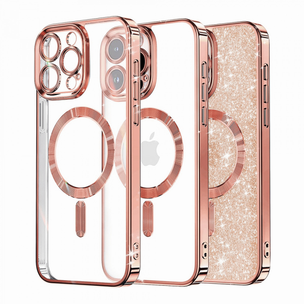 Husa MagSafe pentru Apple iPhone 12 Pro, Techsuit, Luxury Glitter, Roz Aurie
