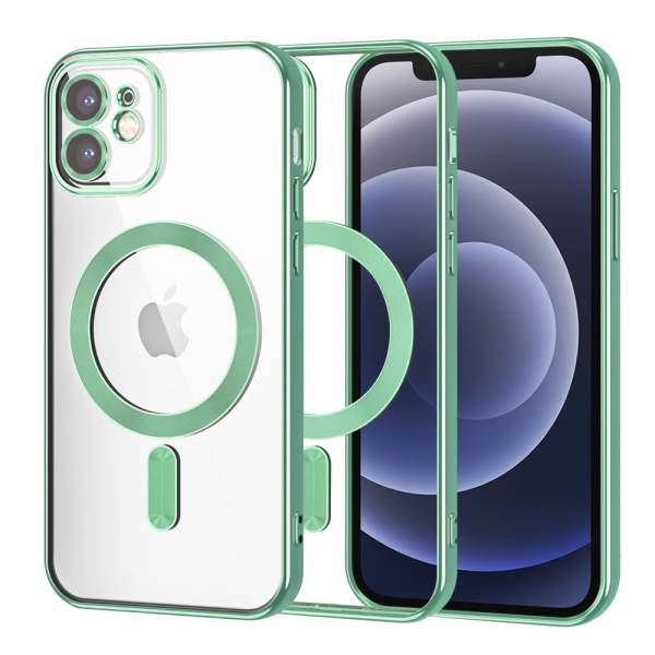 Husa MagSafe pentru Apple iPhone 12, Techsuit, Luxury Crystal, Verde Deschis