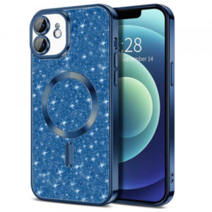 Husa MagSafe pentru Apple iPhone 12, Techsuit, Luxury Glitter, Albastra Inchis