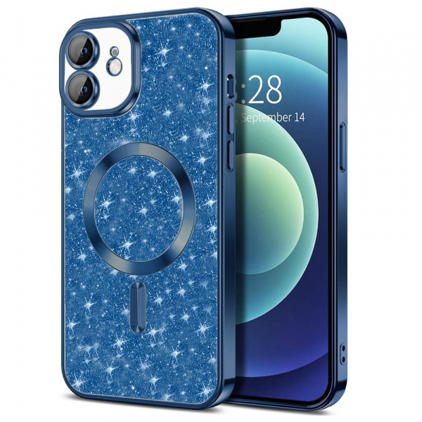 Husa MagSafe pentru Apple iPhone 12, Techsuit, Luxury Glitter, Albastra Inchis