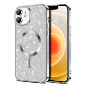 Husa MagSafe pentru Apple iPhone 12, Techsuit, Luxury Glitter, Argintie