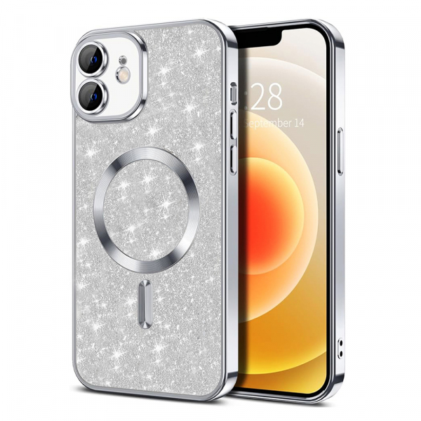 Husa MagSafe pentru Apple iPhone 12, Techsuit, Luxury Glitter, Argintie