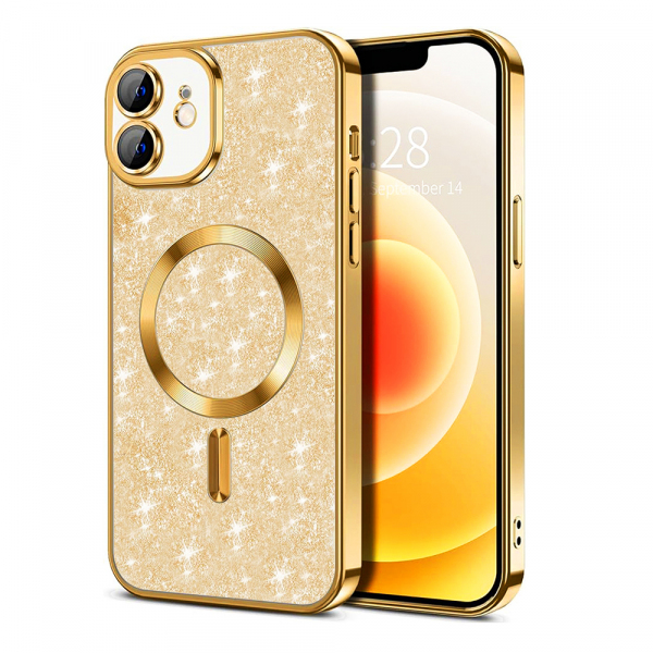 Husa MagSafe pentru Apple iPhone 12, Techsuit, Luxury Glitter, Aurie
