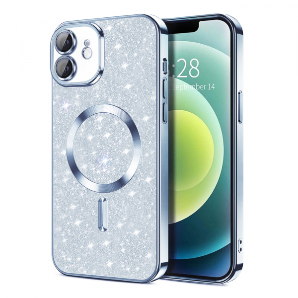 Husa MagSafe pentru Apple iPhone 12, Techsuit, Luxury Glitter, Bleu