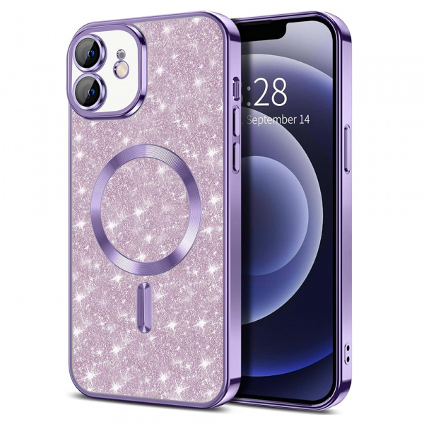 Husa MagSafe pentru Apple iPhone 12, Techsuit, Luxury Glitter, Mov Deschis