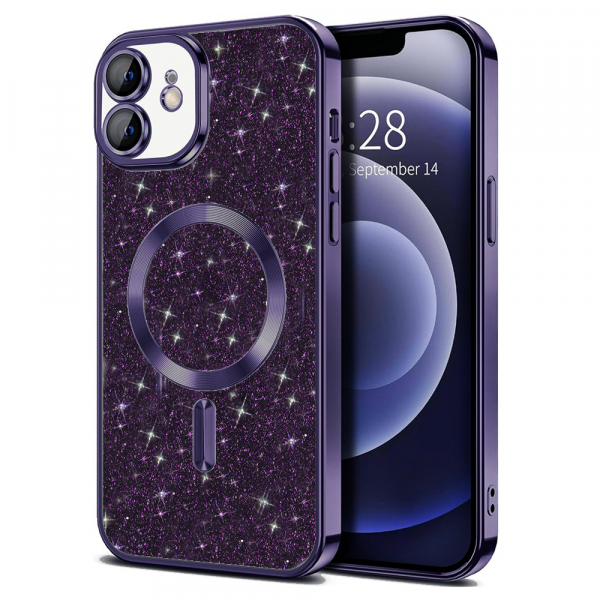 Husa MagSafe pentru Apple iPhone 12, Techsuit, Luxury Glitter, Mov Inchis