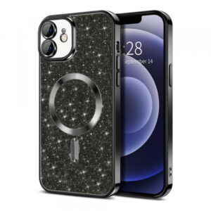 Husa MagSafe pentru Apple iPhone 12, Techsuit, Luxury Glitter, Neagra