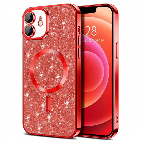 Husa MagSafe pentru Apple iPhone 12, Techsuit, Luxury Glitter, Rosie