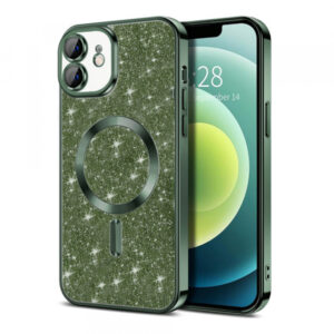 Husa MagSafe pentru Apple iPhone 12, Techsuit, Luxury Glitter, Verde Inchis