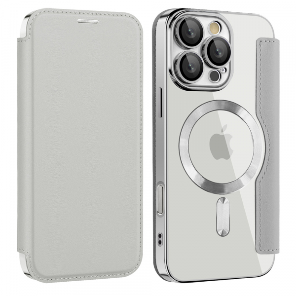 Husa MagSafe pentru Apple iPhone 12, Techsuit, SmartMag Book, Gri