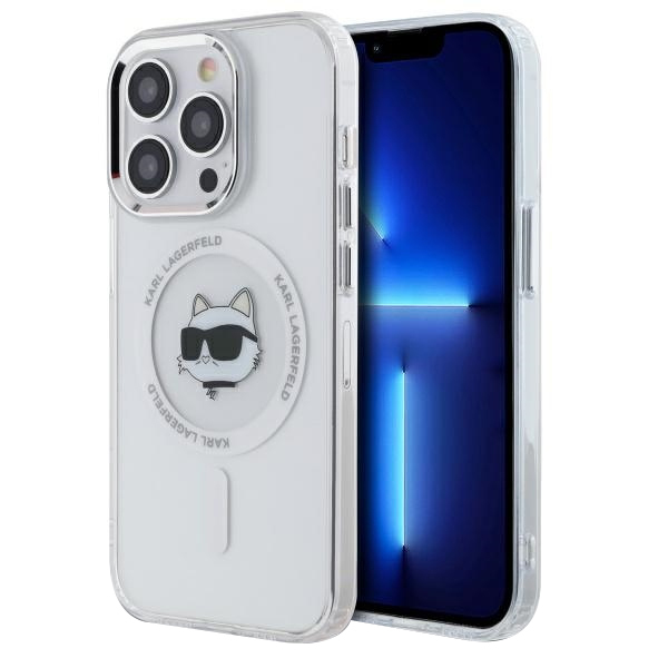 Husa MagSafe pentru Apple iPhone 13 Pro Max, Karl Lagerfeld, IML Metal Choupette\'s Head, Alba