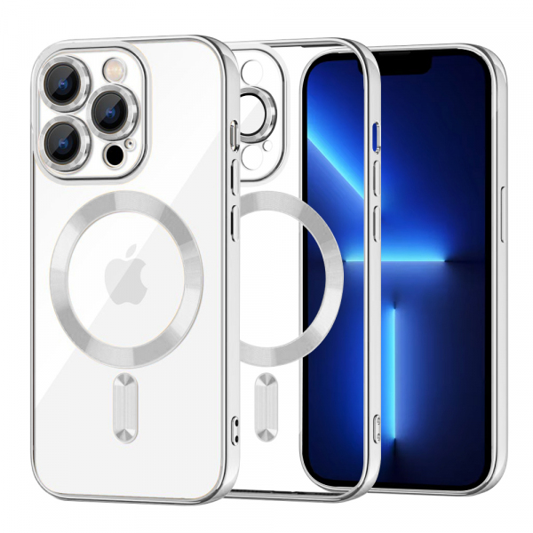 Husa MagSafe pentru Apple iPhone 13 Pro Max, Techsuit, Luxury Crystal, Argintie